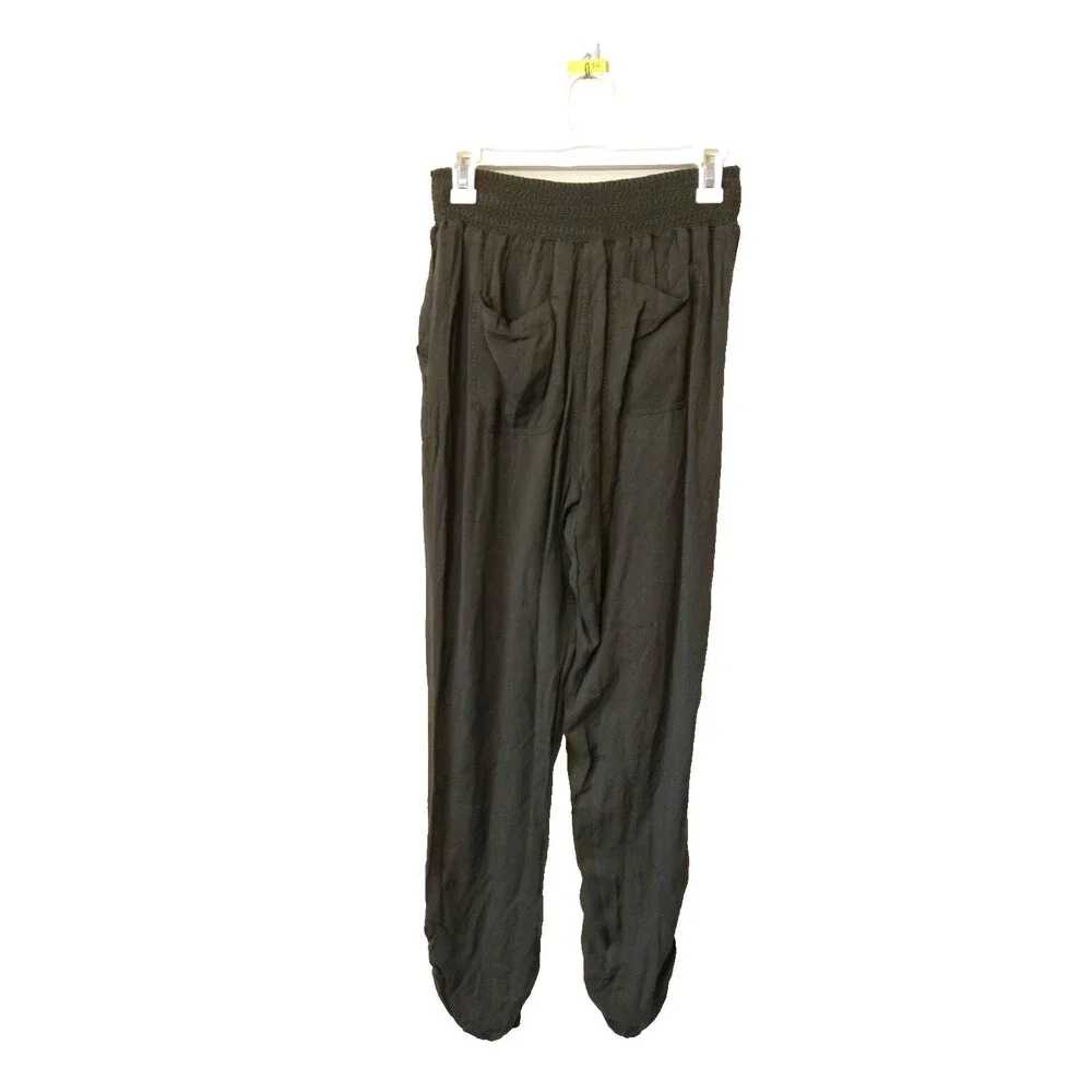 Ci Sono Womens Khaki Wide Leg 100% Rayon Pants Boho Coastal Smocked Waist Sz L - Picture 3 of 10